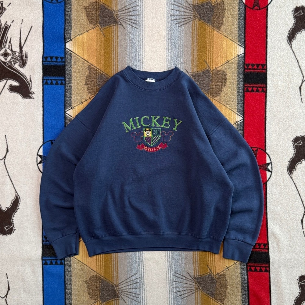 Vintage Mickey & Co Disney Sweatshirt Mens XL Navy Blue Embroidered Crest 90s
